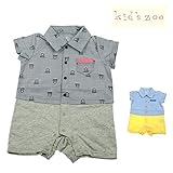 【子供服】 kids zoo (キッズズー) 柄込み半袖シャツオール・ロンパース 70cm，80cm W16720