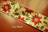 ~Coco Heart~Ｘ’ｍａs 　ゴールドホーリーリボン　幅広　ワイヤー入り　1ｍ単位 (リース・プリザ・ドライフラワー）