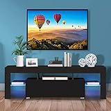 Ansley&HosHoテレビボード ロータイプ LEDライト付き ローボード 幅130㎝ 鏡面仕上げ テレビ台 収納付き 32 から 58インチ対応 テレビラック 引き出し付き 大容量収納 木制 テレビスタンド tv台 おしゃれ リビング収納 ブラック