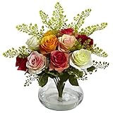 Nearly Natural 1366-AS Rose and Maiden Hair Arrangement with Vase, Assorted by Nearly Natural