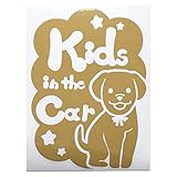 ゴールド（金） 犬 ラブラドール リボン Kids in the car キッズ イン ザ カー キッズインカー ステッカー 窓ガラス用シールタイプ 車 ...
