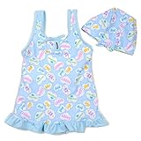 SOMETHINGのスイムキャップ付きワンピース水着2点セット sw1143 120cm ライトブルー