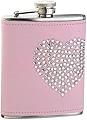Visol VF2079 Dazzled Heart Rhinestone Pink Leatherette 6 oz. Hip Flask