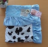マイブランキーホルスタインｘドットベロアストローラーブランケット ブルー (ふちどりフリル)　My Blankee Dot Velour Stroller Blanket【並行輸入品】