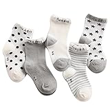 ゴシレ Gosear 5ペアファッションかわいいカワイイメッシュコットン薄いクルーソックス子供子供男の子女の子グレー1-3 年