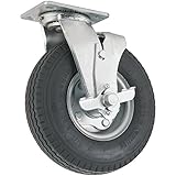 Pneumatic Caster Wheel with Swiveling Top Plate w/ Brake - 8-Inch - 310 lb. Load Capacity - Air-Fill