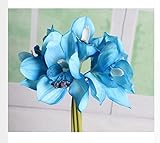 リアルタッチシンビジウム6ヘッド短い撮影テーブル装飾花diyの結婚式の花嫁の手の花家の装飾人工蘭-青い