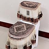 etbotuトイレシートカバーセット、フランネルカシミアレースプリントホーム装飾、3pcs-waterタンクカバー+トイレカバーシート+ Toilet Seat ブラウン KY-HOME-122917