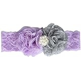 （イーエフイー）EFE　1ps 子供ヘアバンド　 花|ビーズ|レース　10色 グレー＋パープル