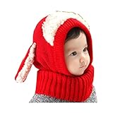 beauty factory うさちゃん風 ニット帽 帽子 ベビー キッズ 赤ちゃん 子供 選べる 5色 (赤)