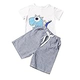 LANDFOX幼児用子供ベビー男の子服服装Set : Cartoon印刷Tシャツ+ショートパンツ カラー: ホワイト