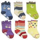 アリードリューPeek A Boo動物滑り止め幼児靴下for Toddler Boys & Toddler Girls ( Set of 6 ) US サイズ: L