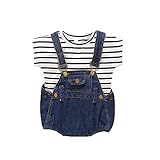 ベイビー服 女の子 Pojourストラップジーンズ Ｔシャツ+パンツ ガールズかわいい2セット 通気 子供ギフト 綿 80cm