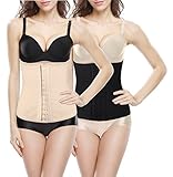 iLoveSIA (アイラブシア) レディーズ 天然ラテックス ダイエット用 コルセット 金属ボーン 背筋をサポートする 2枚セット 黒+ベージュ L「M実物サイズタグ」