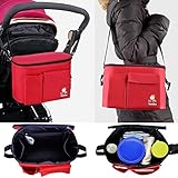 防水 ベビーカー バッグ ショルダーバッグ両用 保温効果 ナイロン 大容量 ドリンク ボトル ホルダー おむつ 服 小物入れ 多機能収納 ママ バッグ レーディス 屋外 旅行用(レッド)
