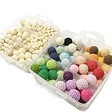 Mamimami Home 噛がため 木製 看護 DIY 2層セット 10-18mm チュアブル ビーズ 66個26色 2cm オーガニックコットン かぎ針編みビーズ 欧米流行 ママ作り用 授乳ネック