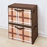 重ねて使える下扉整理箱2個set　チェック柄 (ブラウン)