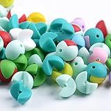 Kissteether 50pcs 新製品ハーフラウンドビーズは、ベビーテザーブレスレット/ネックレスと食品グレードのシリコーンから作られたDIYファッションシリコーンペンダント (50pcs)