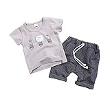 夏Ｔシャツ 女の子の服 男女兼用 2セット Pojour 1-6歳キッズ用 子供かわいいＴシャツ 綿 通気 グレー(70cm)