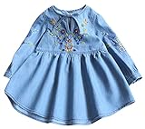 Plus Nao(プラスナオ) 子供用 ワンピース 長袖 カジュアル キッズ ジュニア 子ども 子供 服 女の子 女児 花 小花柄 花柄 刺繍 白 かわいい ブルー 140