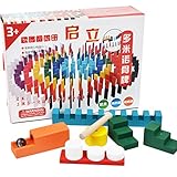ドミノ HAOUN 天然松木製 カラフル 倒し 積み木 ドミノ牌 知育玩具 教育玩具 200PCS