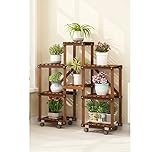 消毒木製フラワースタンド アンティーク4層天然広葉樹屋内/屋外植物劇場折りたたみポータブルハーブブース温室ウッドシェルフ庭装飾 強い支持力 (色 : A)