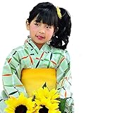 [ KIMONOMACHI ] こども 浴衣セット「グリーン変わり格子」 130cm