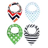 GudeHome 4枚セット ベビー スタイ ビブ よだれかけ 2層タイプ 三角 バンダナ型 スナップ サイズ調整可能