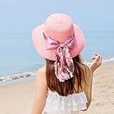 Hatrita-J 帽子女夏旅行晒太陽折りたたみ麦わら帽リボンアウトドア日除け帽子麦わら帽 d