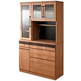 タンスのゲン 食器棚 幅105cm 国産完成品【蒸気を吸収 MOISS付き】コード穴 2口コンセント付 可動棚 耐震ラッチ 耐震ダボ レンガ調 大川家具 レンジ台 51900002 00