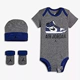 NIKE ナイキ エアジョーダン 0-6months 男の子用グレーAir Jordan GAME CHANGER半袖ボディスーツ超豪華3点セット（身長約60-70cm） [並行輸入品]
