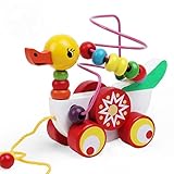 Greencherry 可愛い動物アヒルの車 木のおもちゃ　幼児教育 赤ちゃん子どもの知育玩具 ローラーコースター ビーズ ルーピング ギフト誕生祝いこどもの日
