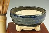 いよじ園 【盆栽鉢】 信楽焼/久庵作 三足内縁丸鉢（ブルー）（ミニ：3号） 【ミニ鉢～小鉢】【径：約7.5cm 高：約4cm】