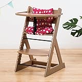 【ベビーチェア テーブル付き ハイチェア 高さ調節 木製 専用クッション付き】こどもと一緒に成長するチェア 高さ調節可能！ 安全ベルト付き ふかふかクッションセット チェア色：大水玉レッド クッション