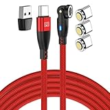 DAIAD USB-C 充電ケーブル マグネット式 9PIN PD 100W対応 5A eMarker データ転送 LED搭載 回転 着脱式 防塵 ナイロン編組 Type-c端子 3個 1.8m (レッド)
