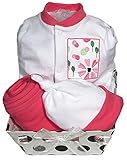 Raindrops Delightful Brights Flower Footie Gift Set, Strawberry/Black, 3-6 Months, 4 Piece by Raindr