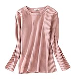 (スーパーモダン)Super Modernガールズセーター 女の子 プルオーバー 長袖上着 トップス 子供服 3色 ホワイト/グレー/ピンク 秋冬 下地セーター 無地 縦式ストライプ 修身 三つサイズ