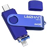 64GB 128GB 3in1 USB STICK 【USB 3.0 + Micro + Type-C】フラッシュドライブタイプ-C インターフェイス用 容量不足解消 64ギガ 大容量 Uスティック (64GB, 青)