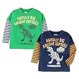 (ネイビー/90cm)男の子 Tシャツ 長袖 恐竜プリント 袖切替 男児 ベビー