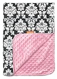 Dear Baby Gear Deluxe Baby Blankets Custom Minky Print Grey and White Damask Pink Minky Dot [並行輸入品]