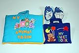 布絵本MY QUIET BOOK 英語刺しゅう版ブルー& MY ABC ANIMAL TRAIN ブルー&おまけ付きラトル入りルームシューズ 2点組セットプラスおまけ付き