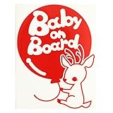 レッド（赤） Baby on board〈しか 鹿 シカ 風船 動物〉ステッカー 窓ガラス用シール 赤ちゃん 子供 妊婦 安心 安全 ※吸盤・マグネットタ...