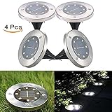 Wholehot　LEDソーラーガーデンライト　埋め込み式　8LEDソーラーライト　ソーラー充電式　夜間自動点灯　屋外照明　車道/芝生/庭/公園に適用アウトドア用ライト　防水対応　(4個入り　昼白色)