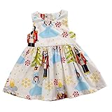 Prettyia プリントワンピース　ノースリーブ　かわいい　　服　クリスマスパーティー　サンタ　　赤ちゃん　　女の子　　写真撮影　　全5サイズ2色 - 白, 120