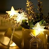 飾りライト　イルミネーションライト　ストリングライト　ワイヤーライト　クリスマス　パーティー電飾　雰囲気作り　防水省エネ　装飾ライト　星型装飾　防雨防水　電池式（100球10Ｍ　白　暖かい）