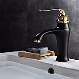 awxjxヨーロピアンスタイルレトロStyleand Basinホットとコールド浴室WC滝シングル穴ブラックシンクミキサータップ