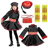 [HTPARY] ハロウィン コスプレ キョンシー服 子供 女の子 3点セットゾンビ 仮装 ガールズ ゾンビ 中国風 衣装 ホラー 妖怪 お化け パーティー 文化祭 演出服 (L)