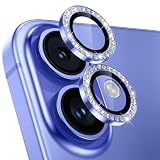 【3枚入り】レンズカバー iPhone 16 /16 Plus用 カメラフィルム キラキラ アイフォン16/プラス カメラ保護 ピカピカ アルミ合金 9H強化ガラス キズ防止 黒縁取り 露出オーバー防止 超高透過率 いphone16/いphone16 plus用 カメラカバー プロテクター ラインストーン ブルー