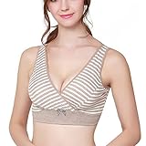 YING LAN　ウーマン　コットン　ベスト　インナー ブラジャー ノンワイヤー　綿　ブラ　柔らか　ナイト ブラ カーキストライプ