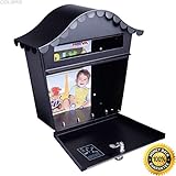 colibrox -壁マウントブラックメールボックスW/Retrievalドアロック可能なポストマウント& 2キーメールボックススチール新しい、メールボックス、ベストロックメールボックス、メールBos